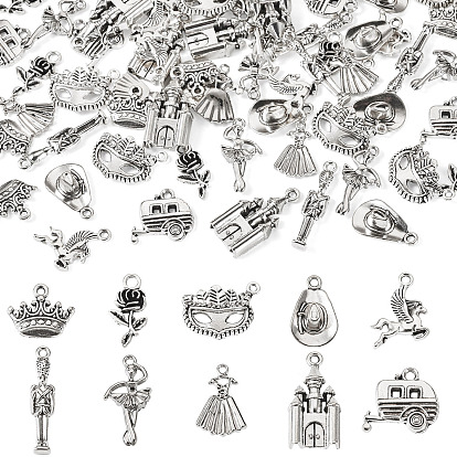 60Pcs 10 Styles Tibetan Style Alloy Pendants, Lead Free & Cadmium Free, Mixed Shape