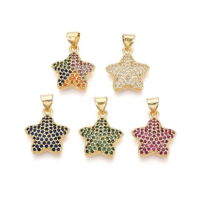 Латунные микро проложить кубического циркония подвески, звезда, реальный 16 k позолоченный