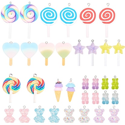 Resin Pendants, with Platinum Tone Iron Loop, Mixed Shapes