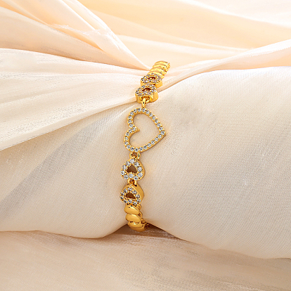 Элегантные латунные браслеты с микропаве из прозрачных кубических цирконий для женщин, сердце