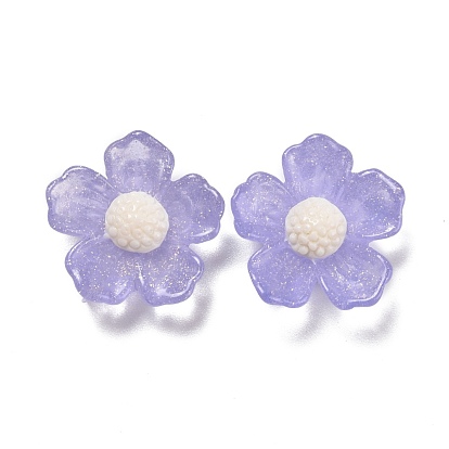 Cabochons de résine transparente, avec de la poudre de paillettes, fleur