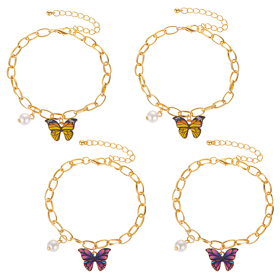 4шт. 2 цвета браслеты с подвесками в виде бабочек из сплава, браслеты из золотых железных цепочек в виде скрепок для женщин
