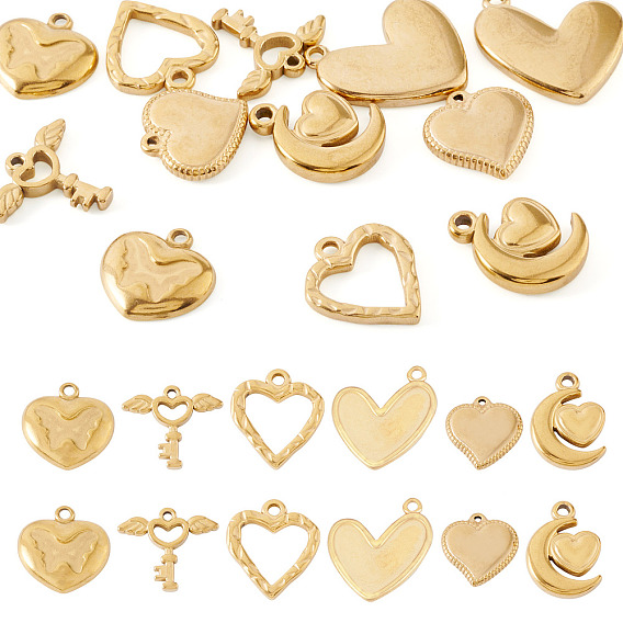 12 шт 6 стили 304 подвески из нержавеющей стали, ионное покрытие (ip), шарма сердца