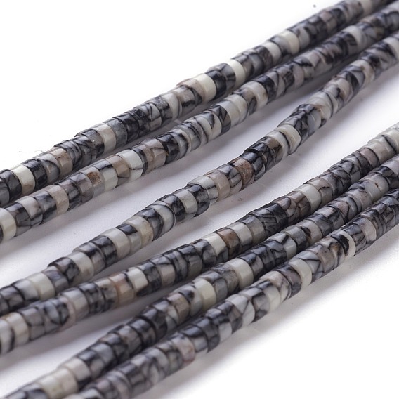 Натуральный черный шелковый камень / чистые камни, Heishi бусы, Плоский круглый / диск