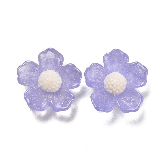 Transparent Resin Cabochons, with Glitter Powder, Flower