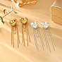 Brass Micro Pave Cubic Zirconia Stud Earrings for Women, Golden/Silver