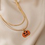 2Pcs 2 Style Halloween Pumpkin Enamel Pendant Necklaces Set, Wheat & Herringbone Chains Stackable Necklaces for Women