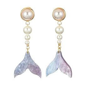 Boucles d'oreilles pendantes en perles de coquillage et acétate de cellulose (résine), boucles d'oreilles pendantes en forme de queue de sirène
