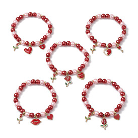 Стеклянные браслеты-бусины на день святого валентина из жемчуга для женщин, с сплава прелести