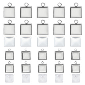 Набор для изготовления заготовок подвески своими руками, квадратный кулон из нержавеющей стали с кабошоном, Кабошоны из стекла