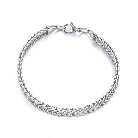 304 Stainless Steel Wheat Chain, Foxtail Chain Bracelets, Textured, with Lobster Claw Clasps