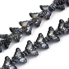 Electroplate Glass Beads Strand, Half Plated, Butterfly