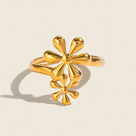 304 Stainless Steel Cuff Open Rings for Women, Flower