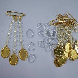 5Pcs Iron Safety Pin Brooch, with Alloy Pendant and 15Pcs Glass Cabochons