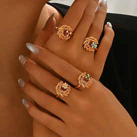 Кольца для женщин с латунным паве из кубического циркония, лист с цветком