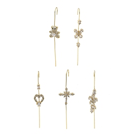 Butterfly/Heart/Cross/Flower/Bear Brass Crystal Rhinestone Ear Wrap Crawler Hook Earrings for Women, Real 18K Gold Plated
