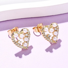 Серьги-гвоздики из латуни с прозрачным фианитом и прозрачным фианитом, с ABS имитации жемчуга