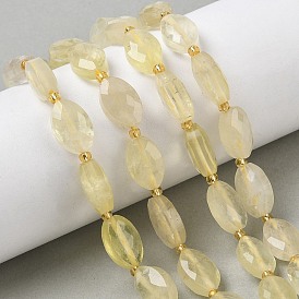 Нити из натуральных бусин лимонного кварца (обработанных нагреванием), граненые, лошадь форма глаз, с бисером
