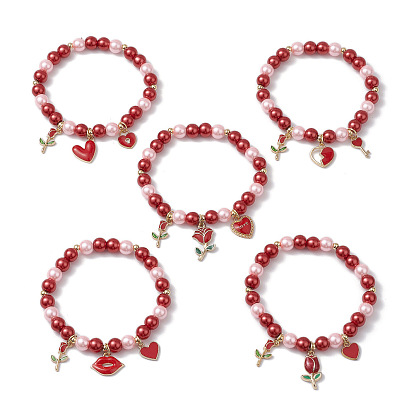 Стеклянные браслеты-бусины на день святого валентина из жемчуга для женщин, с сплава прелести