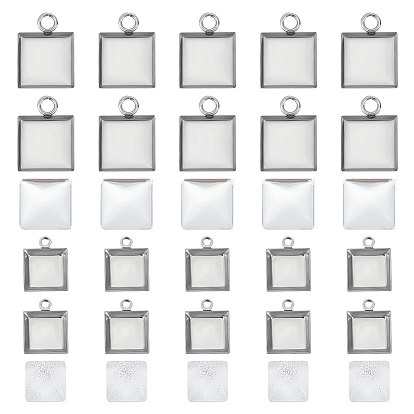 Набор для изготовления заготовок подвески своими руками, квадратный кулон из нержавеющей стали с кабошоном, Кабошоны из стекла