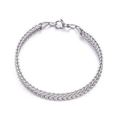 304 Stainless Steel Wheat Chain, Foxtail Chain Bracelets, Textured, with Lobster Claw Clasps