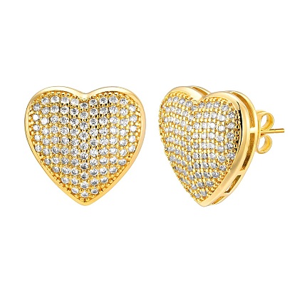 Серьги-гвоздики из латунного микро-паве, для женщин, сердце