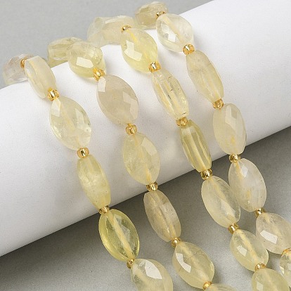 Нити из натуральных бусин лимонного кварца (обработанных нагреванием), граненые, лошадь форма глаз, с бисером