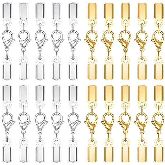 20pcs 2 couleurs 304 fermoirs mousquetons en acier inoxydable avec embouts de cordon