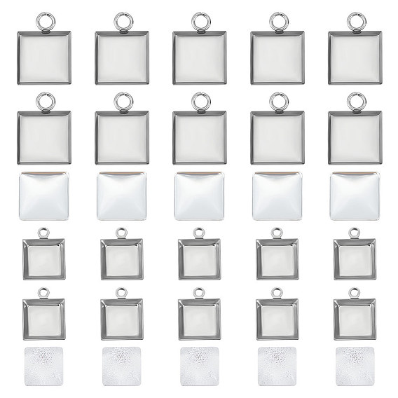 Набор для изготовления заготовок подвески своими руками, квадратный кулон из нержавеющей стали с кабошоном, Кабошоны из стекла