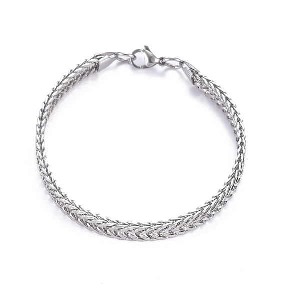 304 Stainless Steel Wheat Chain, Foxtail Chain Bracelets, Textured, with Lobster Claw Clasps