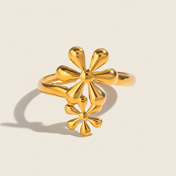 304 Stainless Steel Cuff Open Rings for Women, Flower