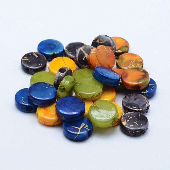 Drawbench Acrylic Beads, Spray Painted, Flat Round