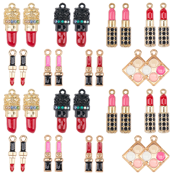 32 шт 8 стили подвески из сплава эмали, подвески для макияжа, со стразами, смешанный помада