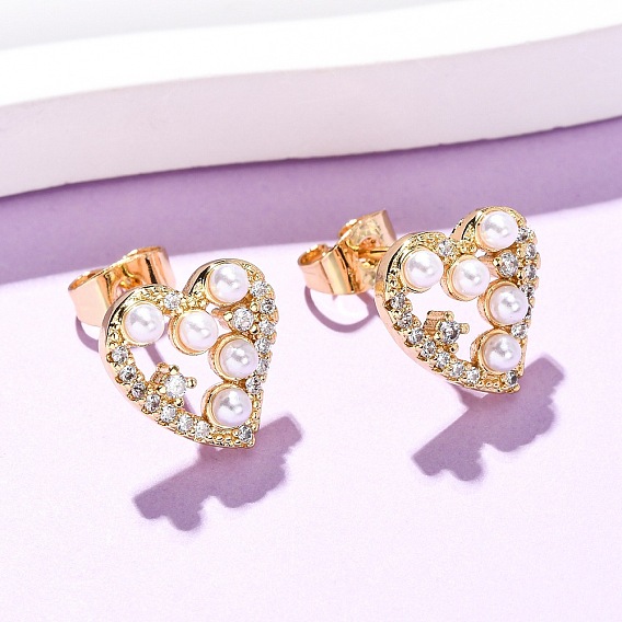 Серьги-гвоздики из латуни с прозрачным фианитом и прозрачным фианитом, с ABS имитации жемчуга