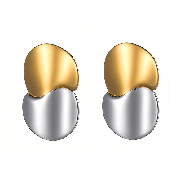 Двухцветные плоские круглые серьги-гвоздики из нержавеющей стали, ионное покрытие (ip)