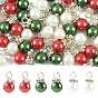60Pcs 3 Colors Christmas Glass Pearl Pendants, Round, with Silver Iron Loop