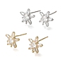 Brass Pave Cubic Zirconia Stud Earring Findings, Star, with Loop