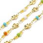 Handmade Eco-friendly Brass Butterfly Link Chain, with Glass Beaded, Long-Lasting Plated, Golden, Soldered, with Spool