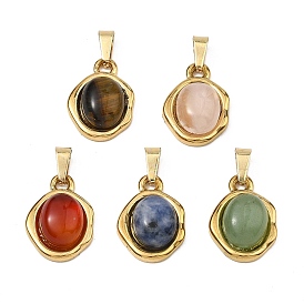 Природные каменные смешанные подвески, 304 Овальные подвески из нержавеющей стали в оправе