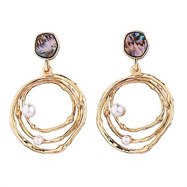 Abalone Shell Earrings Studs for Women, Brass Shell Pearl Beads Dangle Earrings Jewelry Gift for Birthday