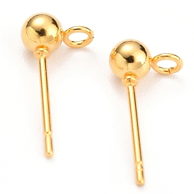 304 Stainless Steel Ball Stud Earring Findings, with Loop