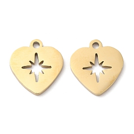 Ion Plating(IP) 316L Surgical Stainless Steel Charms, Heart with Star Charm, Laser Cut