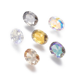 Electroplated Cubic Zirconia Pointed Back Cabochons, Oval, Faceted