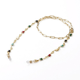 Eyeglasses Chains, Neck Strap for Eyeglasses, with Brass Enamel Butterfly Link Chains and 304 Stainless Steel Lobster Claw Clasps, Golden