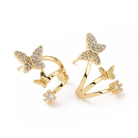 Clear Cubic Zirconia Butterfly Stud Earrings, Brass Jewelry for Women