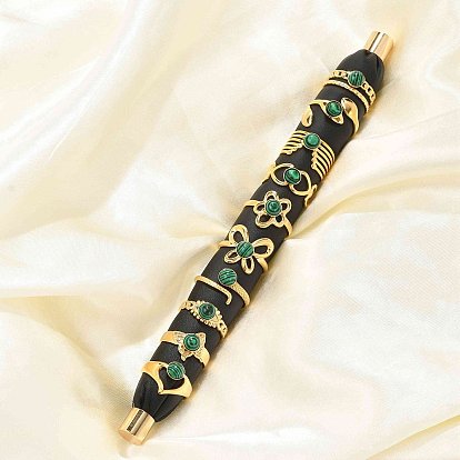 Натуральные малахитовые пальцевые кольца, смешанные формы 304 открытые манжетные кольца из нержавеющей стали, ионное покрытие (ip), реальный 18 k позолоченный