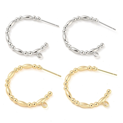 Brass Ring Stud Earrings Findings, Half Hoop Earring Findings, with Loops