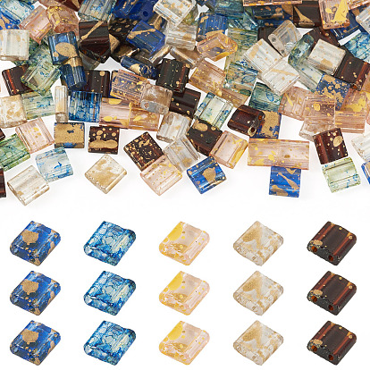 175 шт. 5 цвета 2 непрозрачные стеклянные бусины с отверстиями, , квадратный