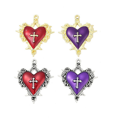 Подвески из эмали и сплава, стойки покрытие, без кадмия, без никеля и без свинца, сердце с крестиком