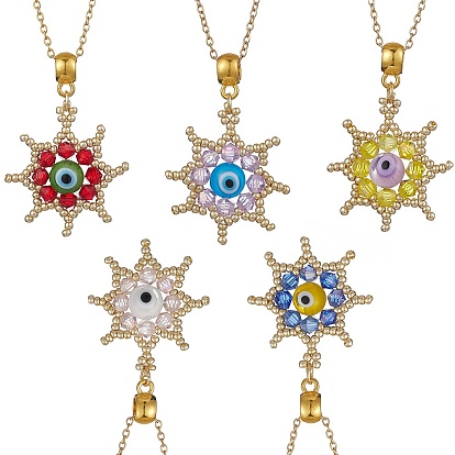 Стеклянные бусины и ожерелья ручной работы с подвесками в виде звездочек от сглаза, 304 из нержавеющей стали кабель цепи ожерелья, золотые